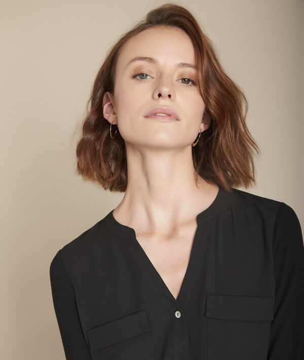 Blouse noire boutons nacrés Genna bis | 1-2-3 Blouse noire boutons nacrés Genna bis PhotoZ | 1-2-3