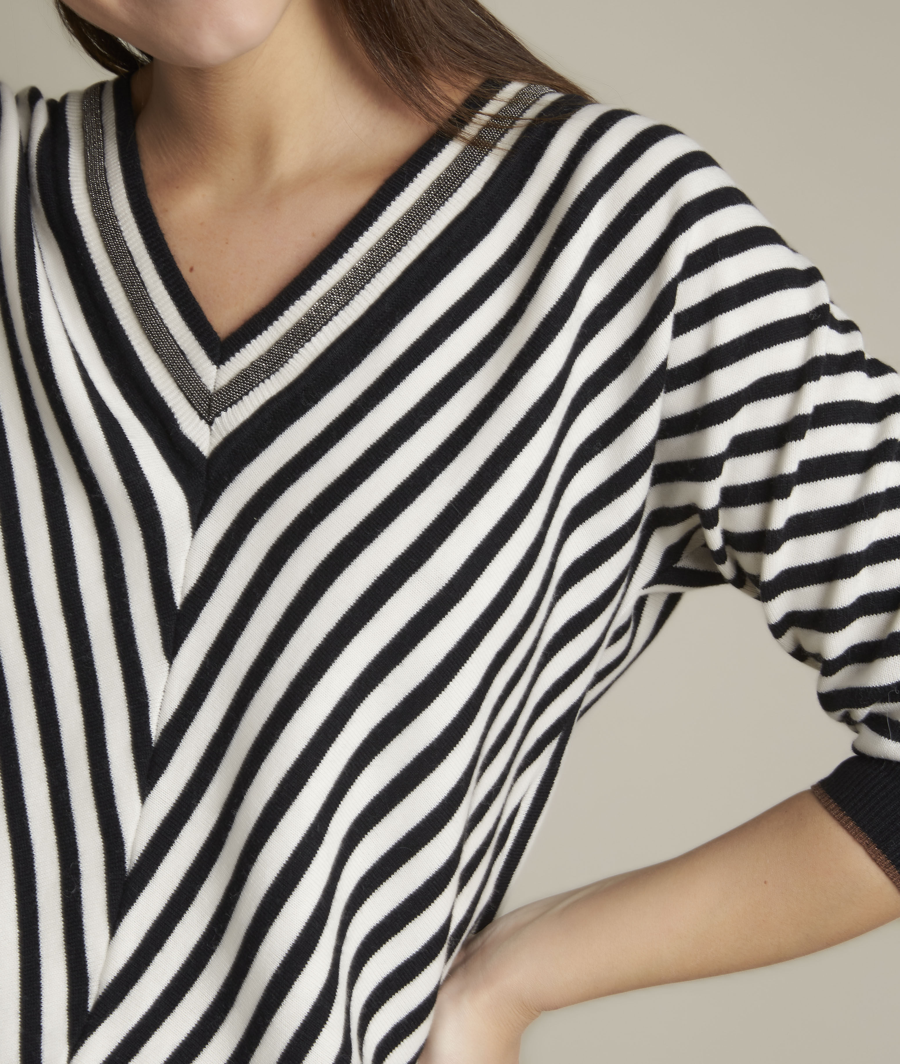 Pull rayé col V Dollar Femme | Maison 123 Pull Col V En Laine Et Cachemire Noir Maison 123 Femme