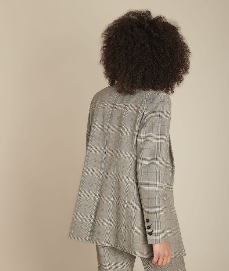 Veste longue jacquard prince de galles barbara caramel.