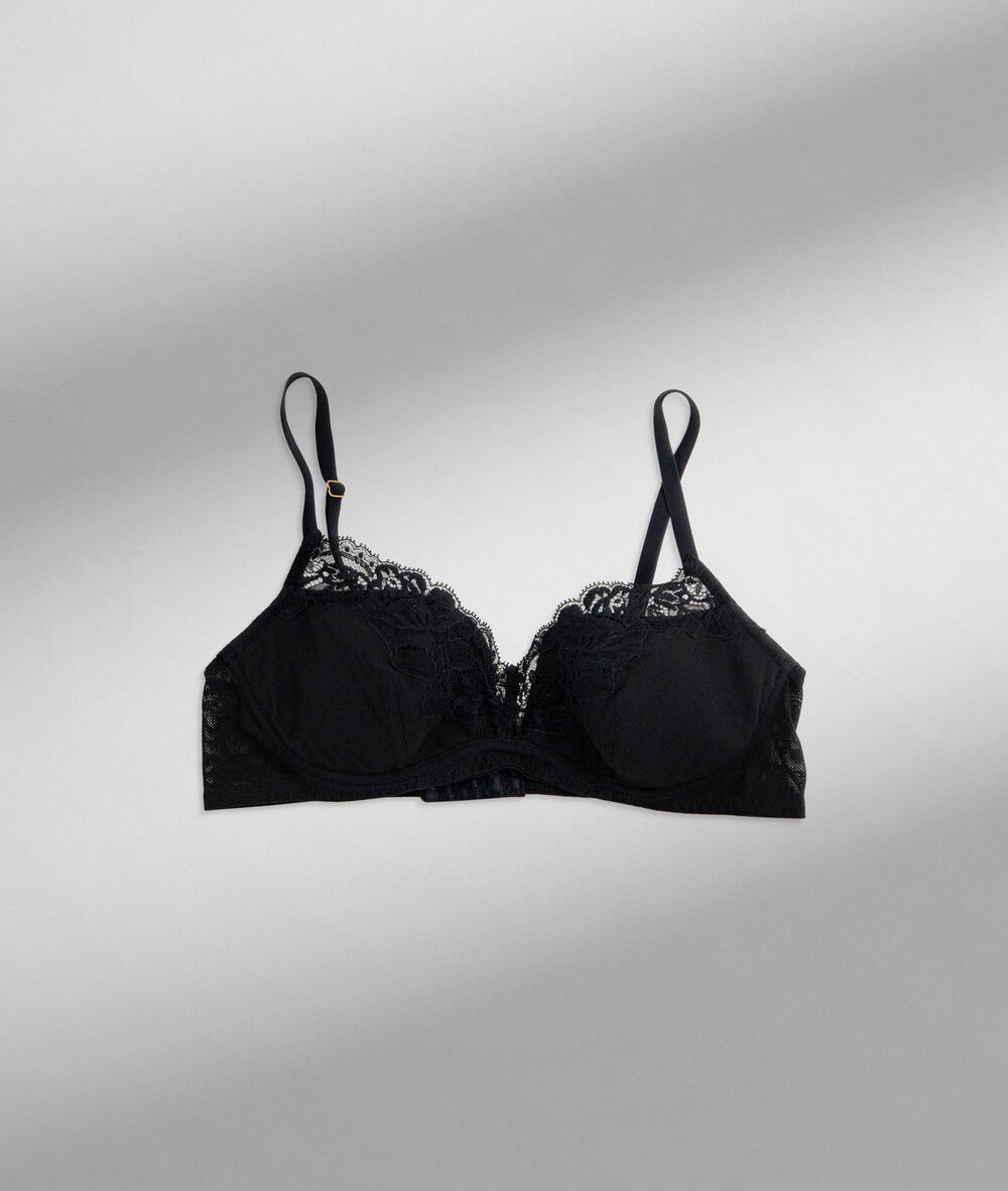 Soutien-gorge ampliforme en tulle coton et dentelle française noir jeanne noir.