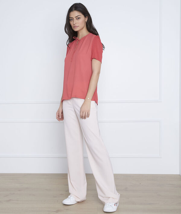 Blouse corail encolure lacée Viola | 1-2-3 Blouse corail encolure lacée Viola PhotoZ | 1-2-3