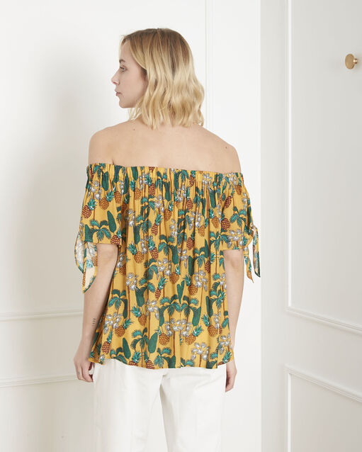 Blouse jaune imprimé ananas vananas bouton d`or.