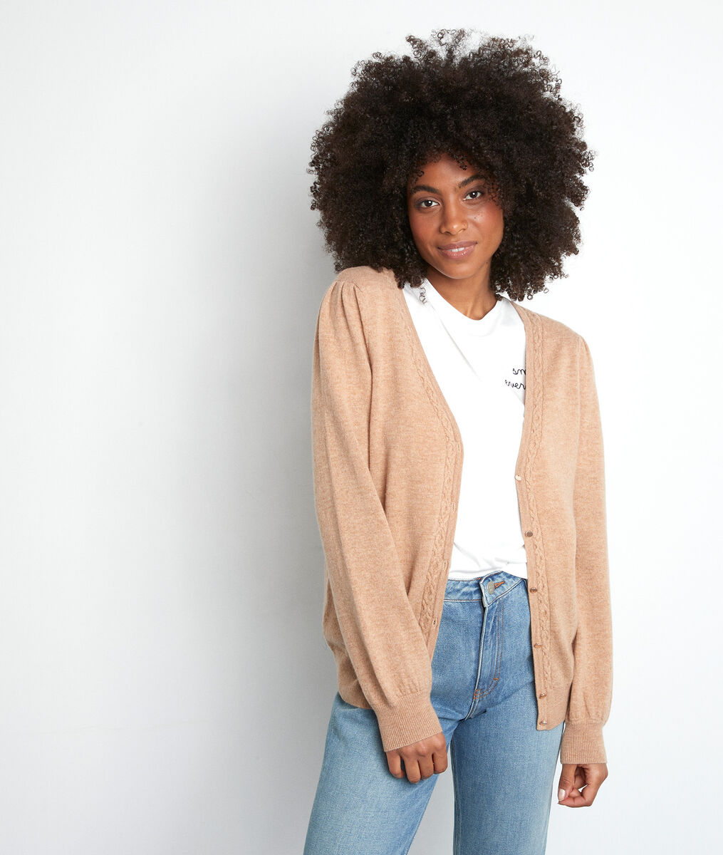 Cardigan en laine et cachemire recyclés camel Timothe | 1-2-3 Cardigan en laine et cachemire recyclés camel Timothe PhotoZ | 1-2-3