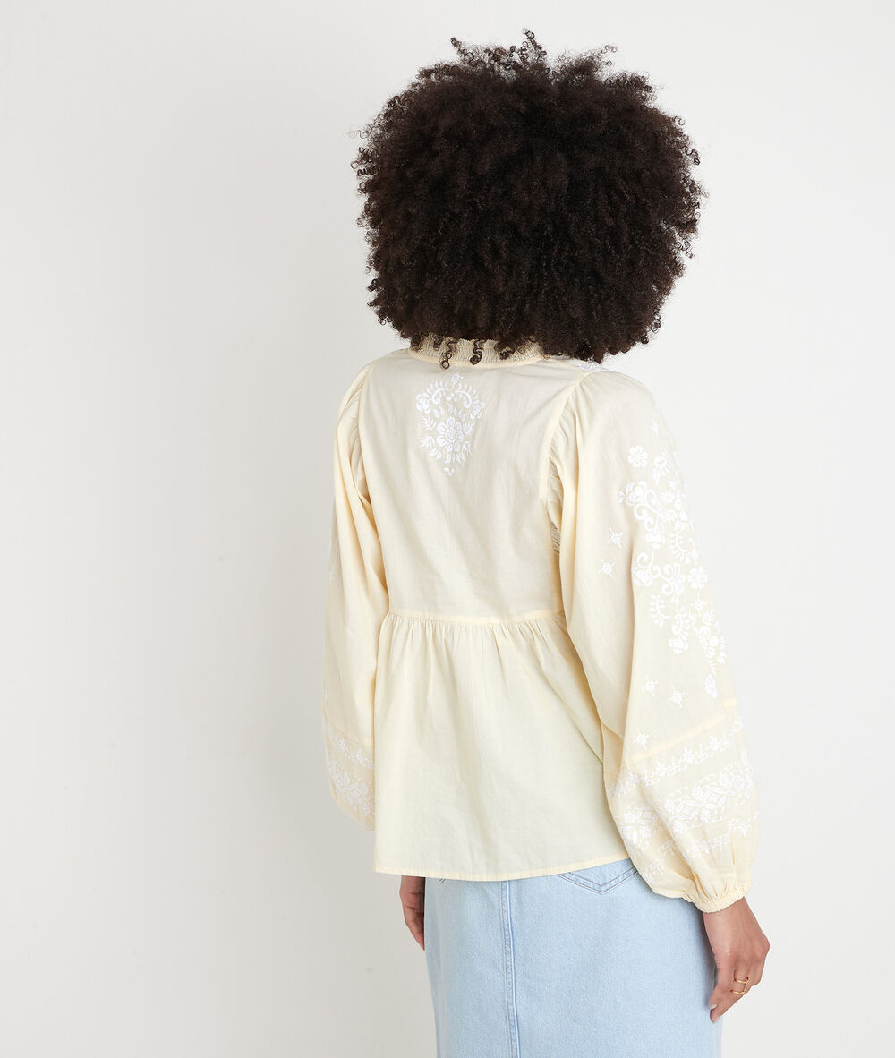 Blouse brodée en coton jaune anna citron.