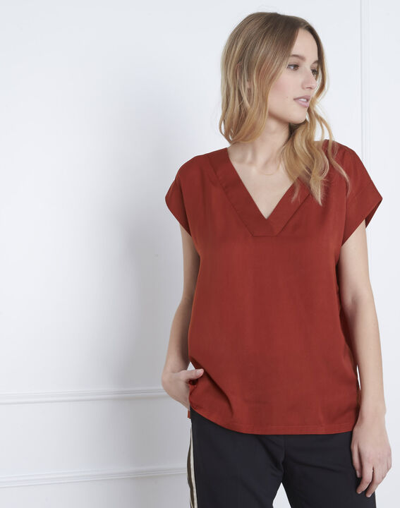Tee-shirt acajou bimatière Prune | 1-2-3 Tee-shirt acajou bimatière Prune PhotoZ | 1-2-3