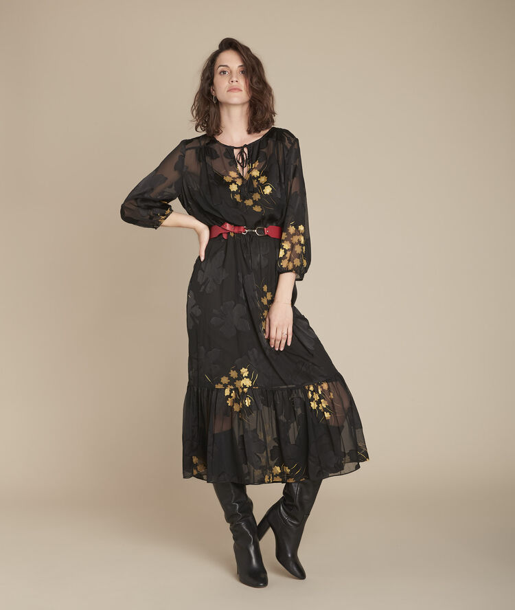 Langes, schwarzes kleid in ausbrenn-optik, rena schwarz.