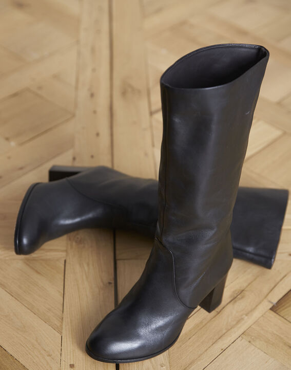 Bottes à talons noires en cuir Nadège | 1-2-3 Bottes à talons noires en cuir Nadège PhotoZ | 1-2-3
