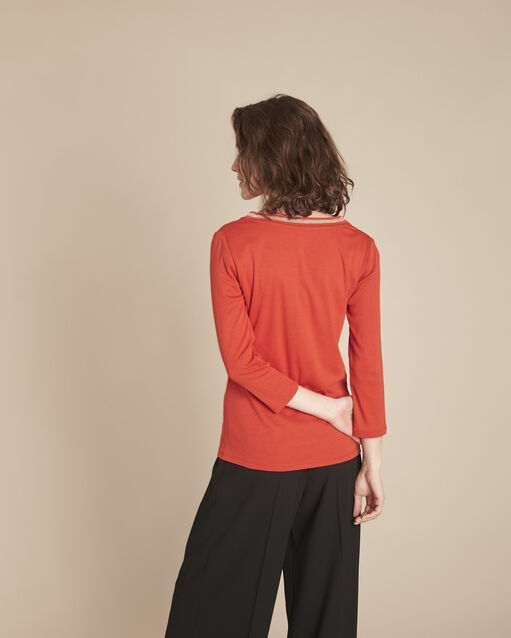 Tee-shirt orange encolure v fantaisie calypso sable.