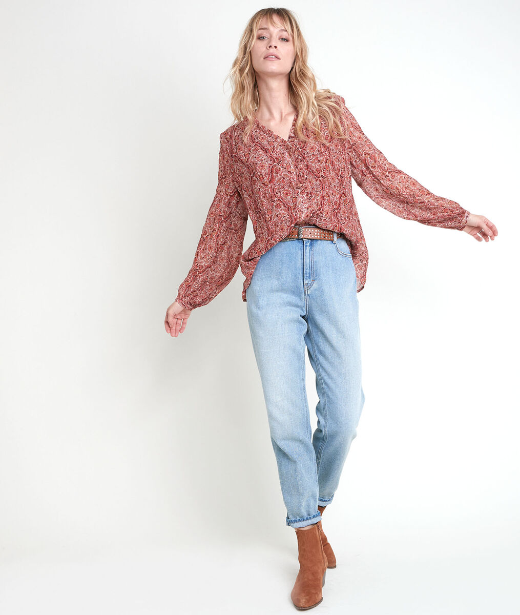 Blouse beige imprimée Tollya | 1-2-3 Blouse beige imprimée Tollya PhotoZ | 1-2-3