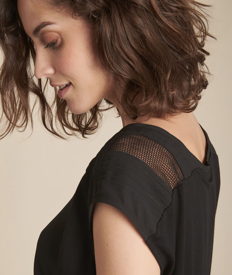 Top noir bimatière en dentelle maelia noir.