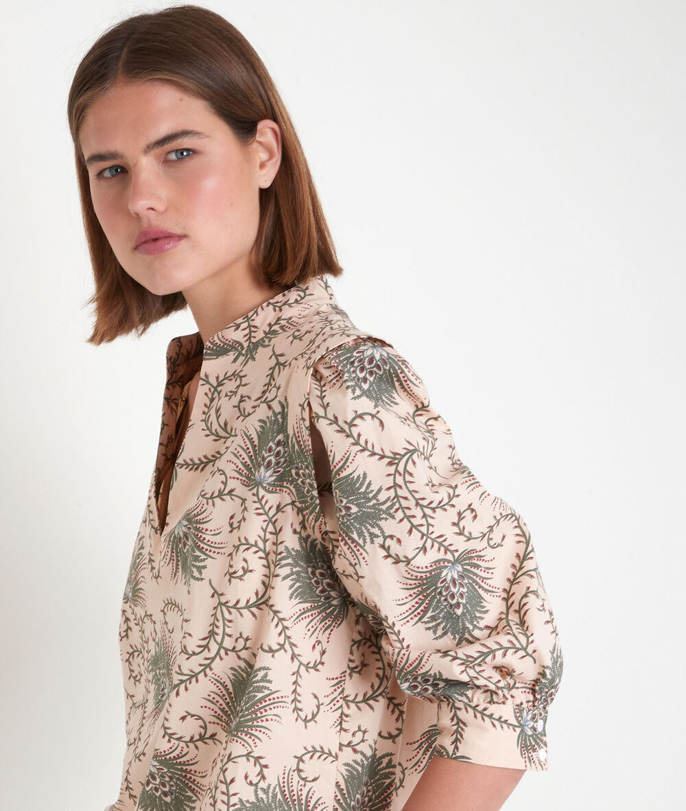 Blouse à manches bouffantes imprimée kaki ava make up.