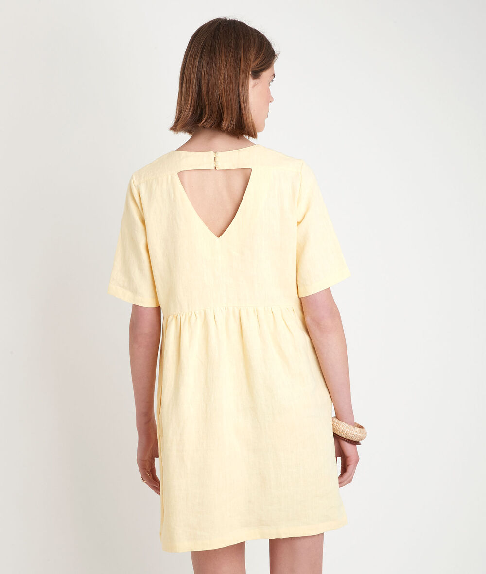 Robe courte en lin certifié jaune latoya citron.