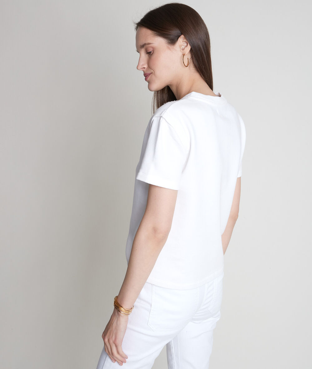 Tee-shirt en coton épais et broderies blanc elsa ecru.