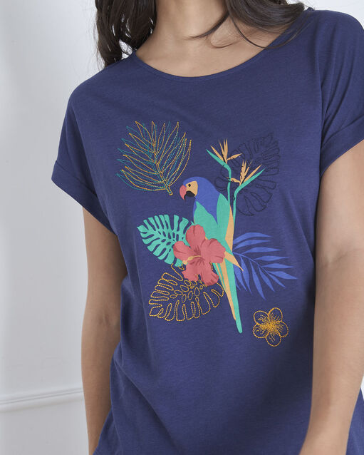 Tee-shirt bleu imprimé perroquet petropolis encre.