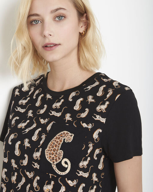 Tee-shirt noir panthère peluche noir.