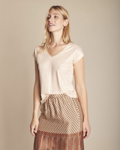 T-Shirt sandfarben Glanzeffekt Caliente (1) - Maison 123