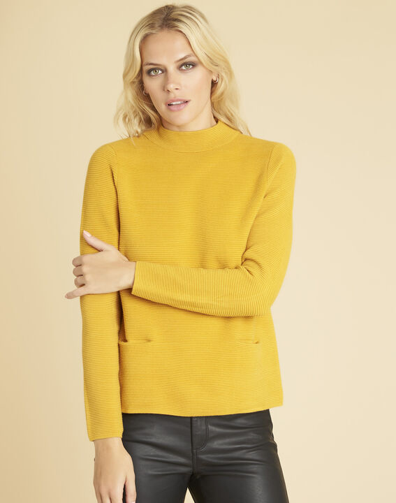 Pull ocre maille fine col montant Belize | 1-2-3 Pull ocre maille fine col montant Belize PhotoZ | 1-2-3