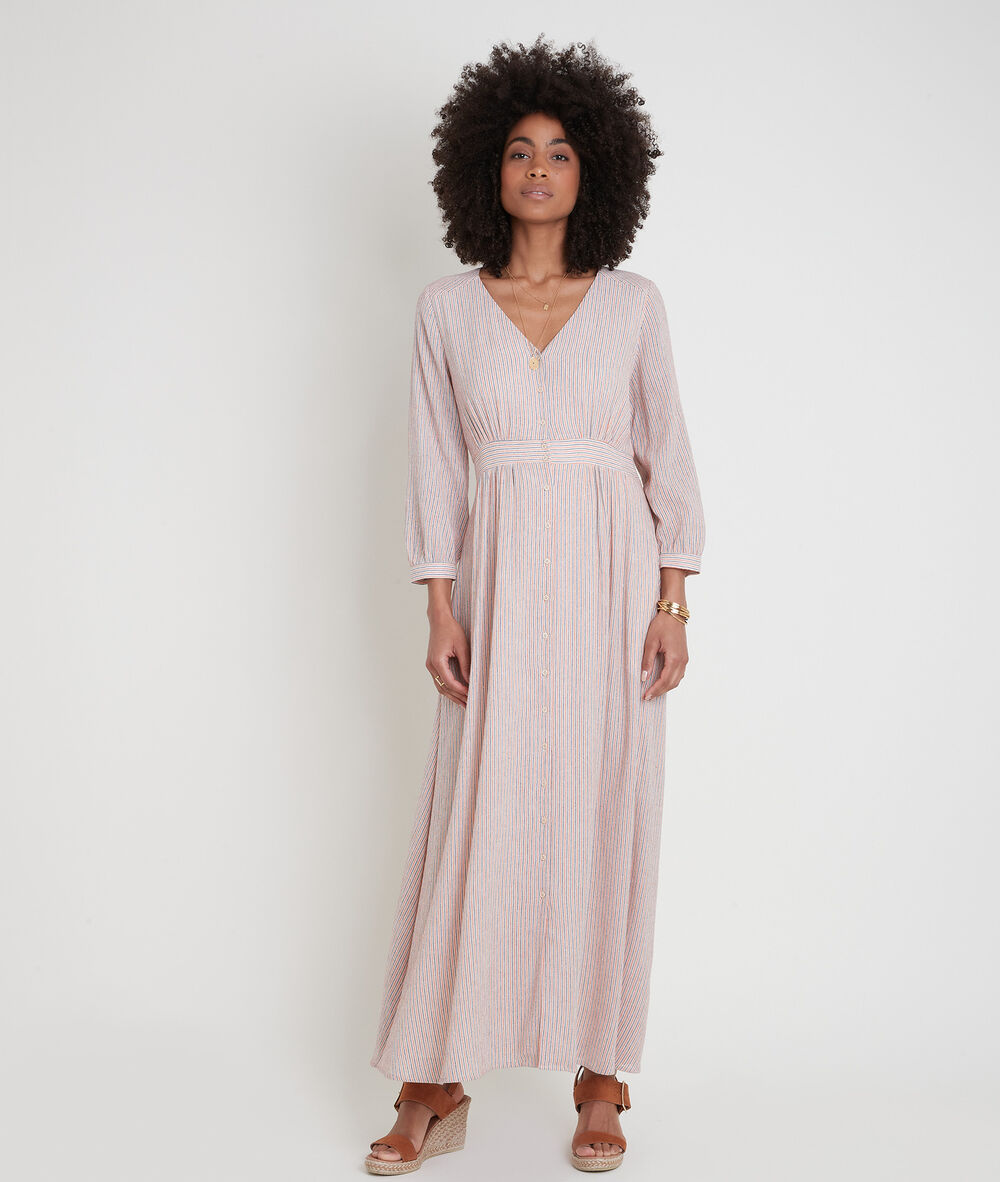 Robe longue à rayures fines louvina blush.