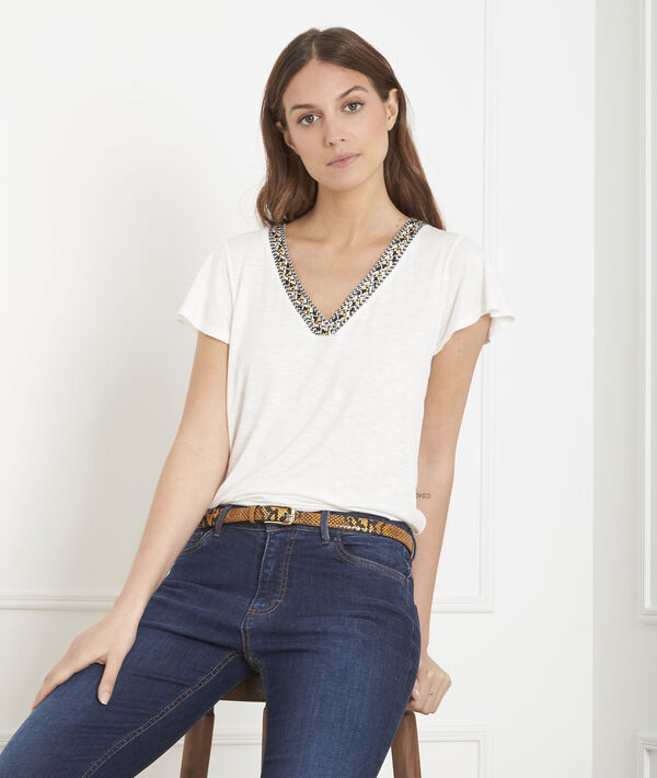 Tee-shirt écru encolure fantaisie Penelope | 1-2-3 Tee-shirt écru encolure fantaisie Penelope PhotoZ | 1-2-3