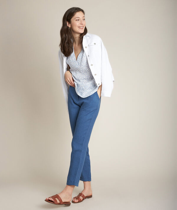 Pantalon chino en lin indigo Ignacio | 1-2-3 Pantalon chino en lin indigo Ignacio PhotoZ | 1-2-3