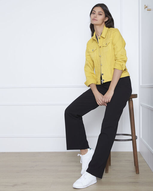 Veste jaune en jean clem bouton d`or.
