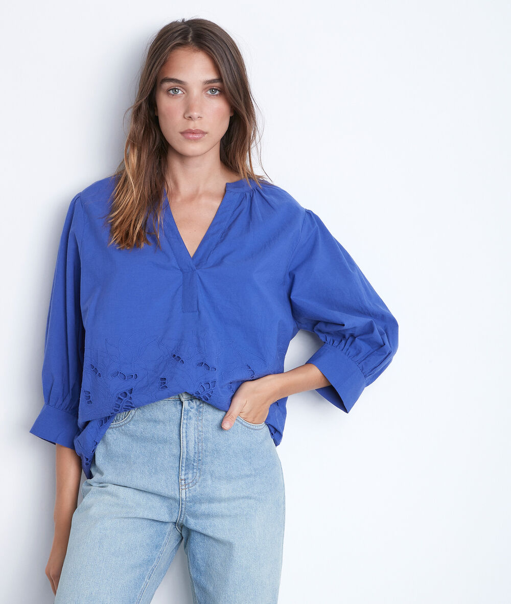 Blouse large en coton brodé myosotis aaron myosotis.