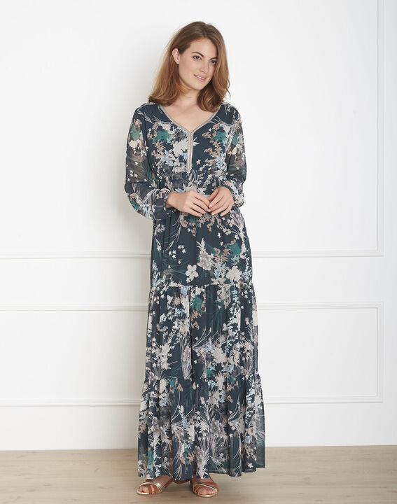 Robe longue verte imprimé fleuri Lucille | 1-2-3 Robe longue verte imprimé fleuri Lucille PhotoZ | 1-2-3