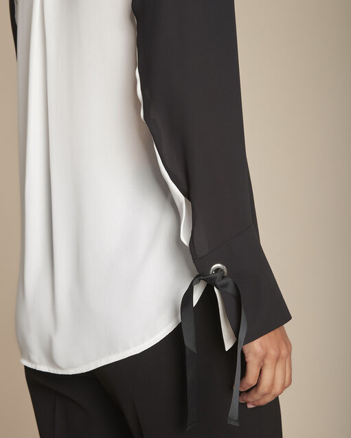 Blouse bicolore détail noeuds marinette noir.