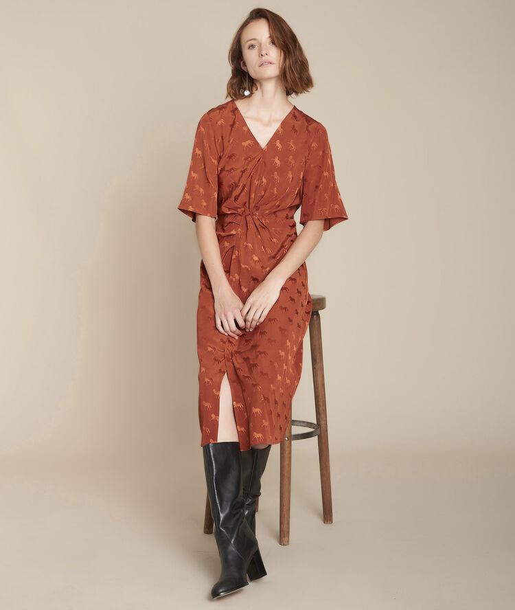 Acajou jurk van jacquard met paardenprint imagine caramel.