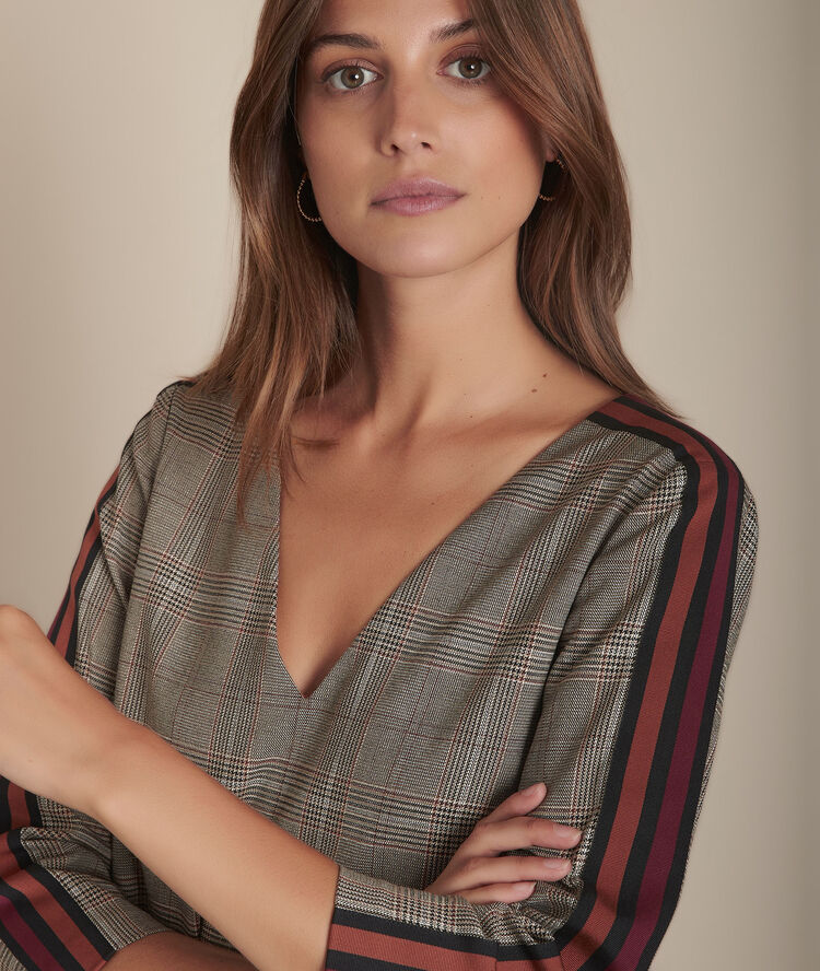 Robe droite jacquard prince de galles ina caramel.