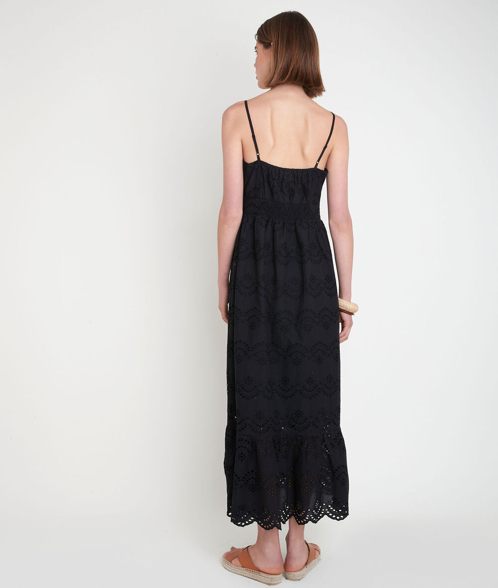 Robe longue en broderie anglaise noire lys noir.