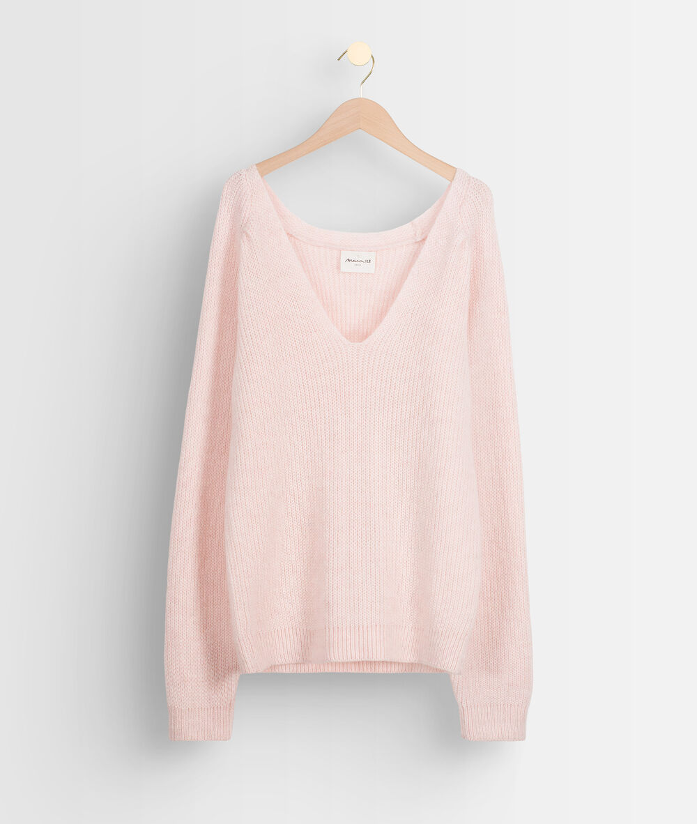 Pull tenessy rose poudré col v poudre.