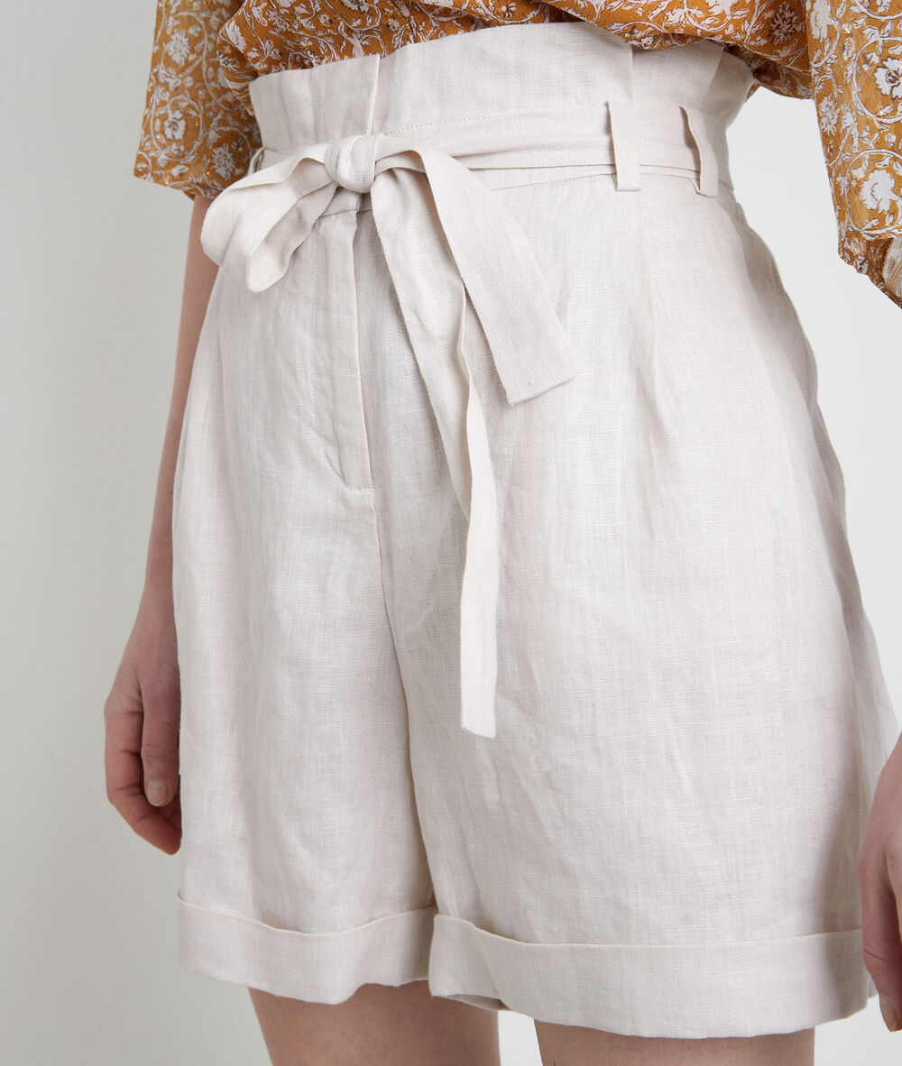 Short en lin certifié beige fariel naturel.