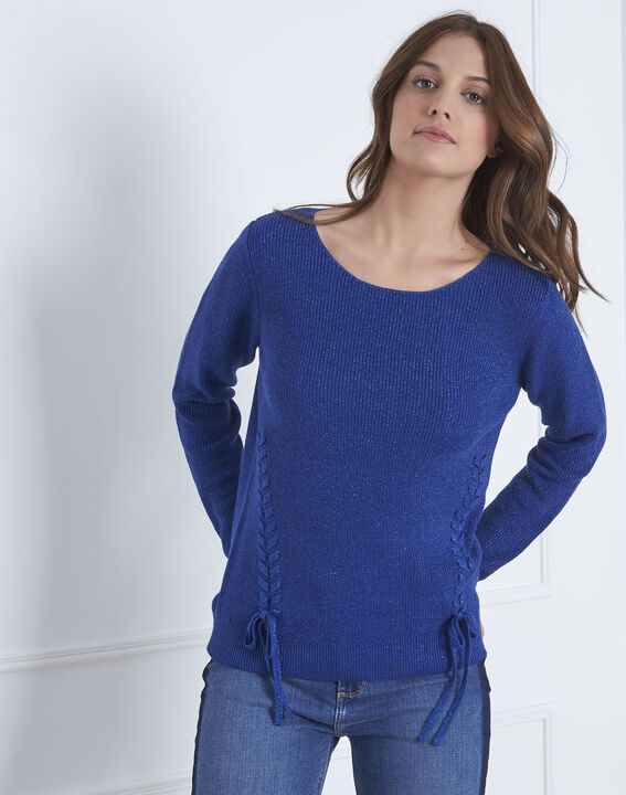 Blauer Strickpullover geflochtene Perlen Atlantique | 1-2-3 Blauer Strickpullover geflochtene Perlen Atlantique PhotoZ | 1-2-3