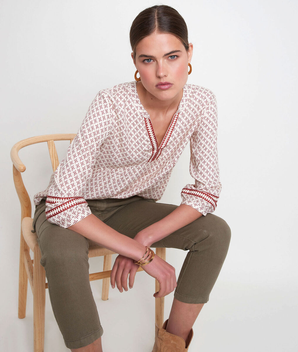 Blouse fluide imprimée écrue et bordeaux Amandine | 1-2-3 Blouse fluide imprimée écrue et bordeaux Amandine PhotoZ | 1-2-3