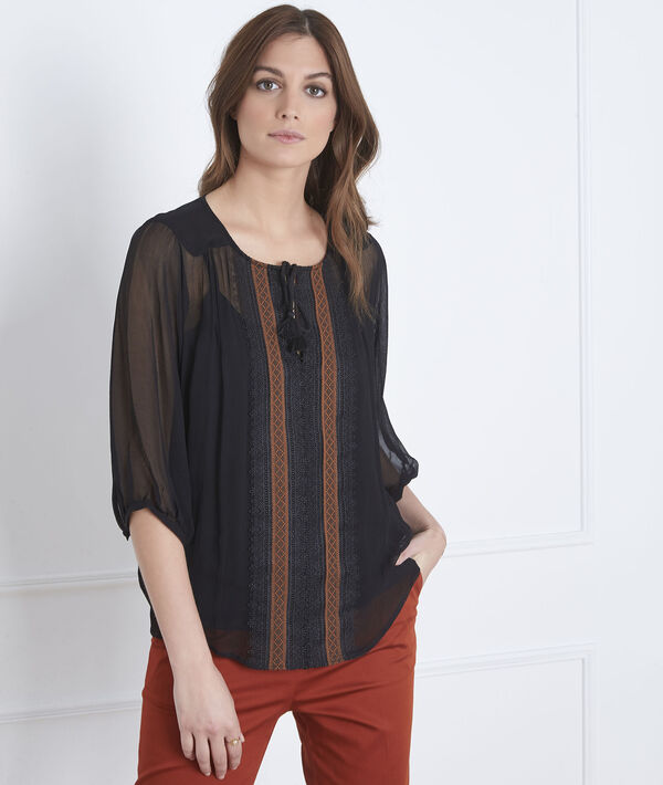 Schwarze Bluse Spitze und Pompon Valentine | 1-2-3 Schwarze Bluse Spitze und Pompon Valentine PhotoZ | 1-2-3