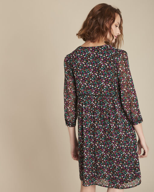 Robe imprimé feuille isaline noir.