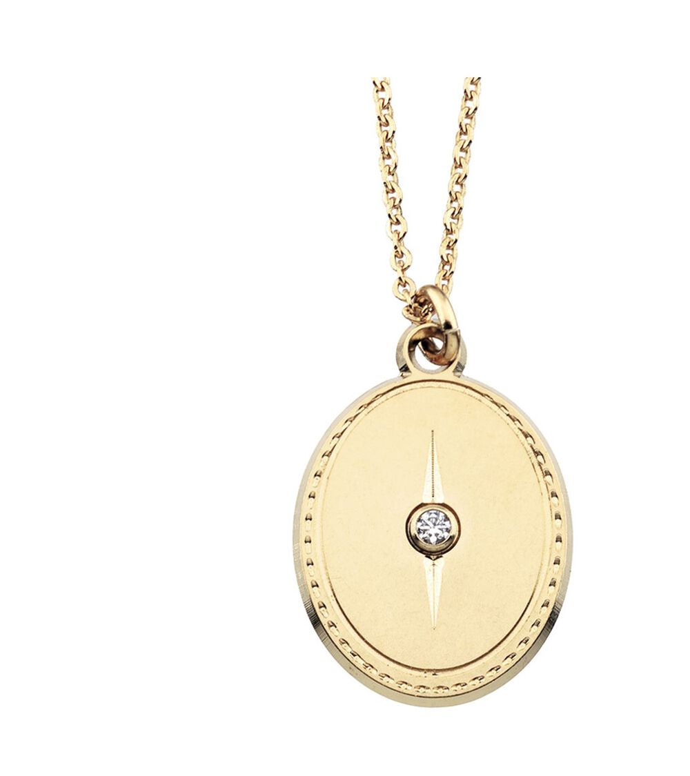 Collier médaille or éclat de zircon bijoux léone or.