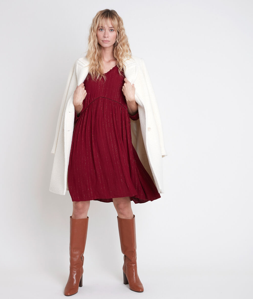 Robe rouge trap&egrave;ze en lurex larissa bourgogne.