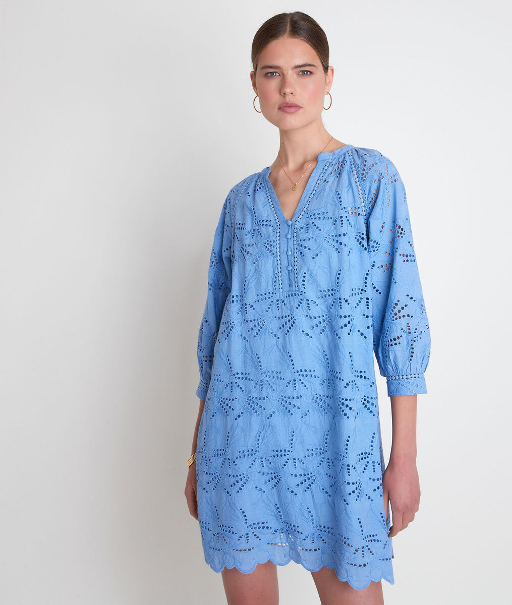 Robe en coton brodé bleu Coco | 1-2-3 Robe en coton brodé bleu Coco PhotoZ | 1-2-3