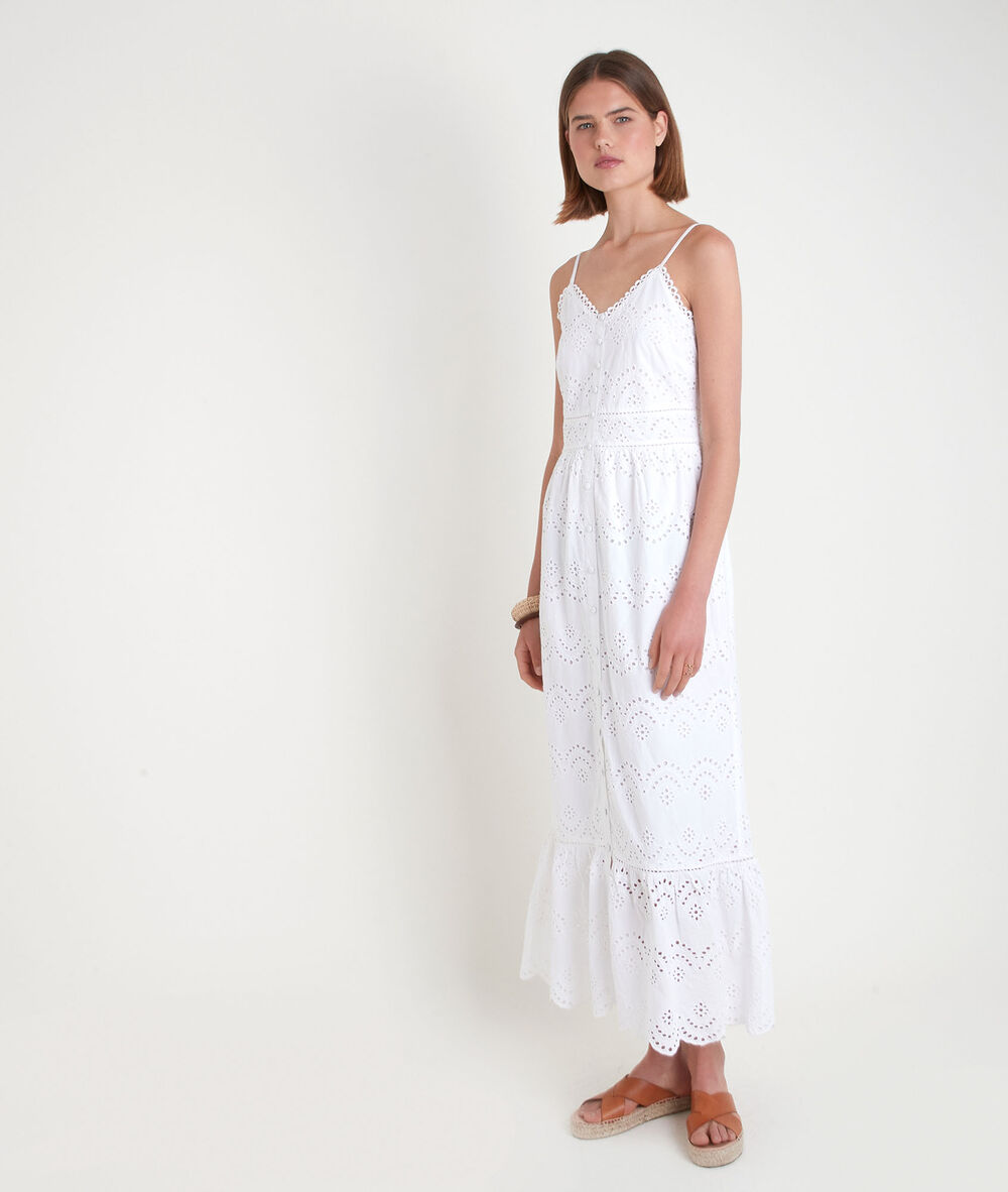 Robe longue en broderie anglaise blanche lys ecru.