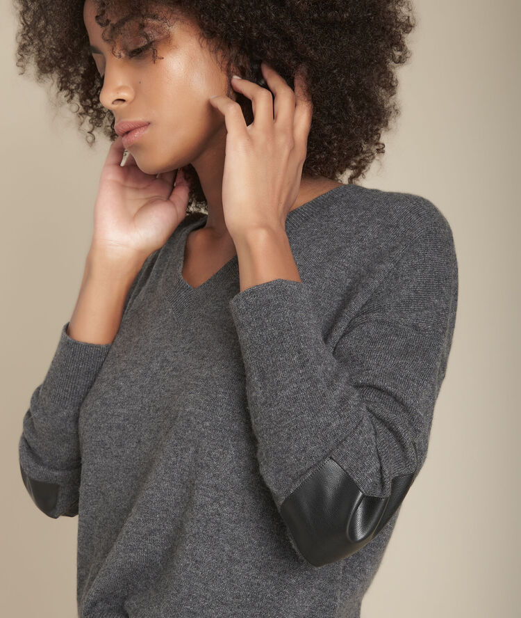 Pull en laine et cachemire gris chiné figuier anthracite.