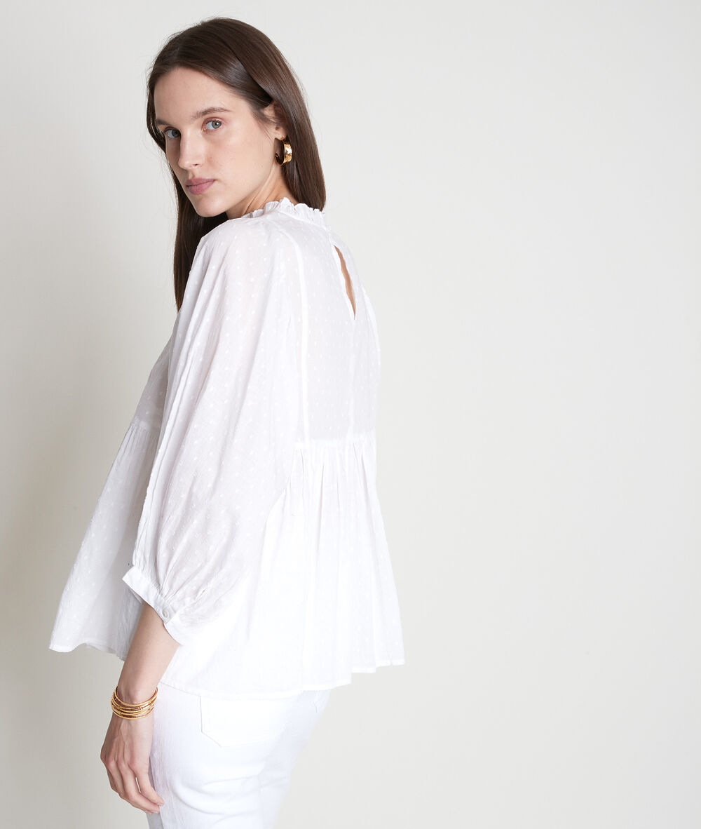 Blouse romantique en coton brodé écru thelya ecru.