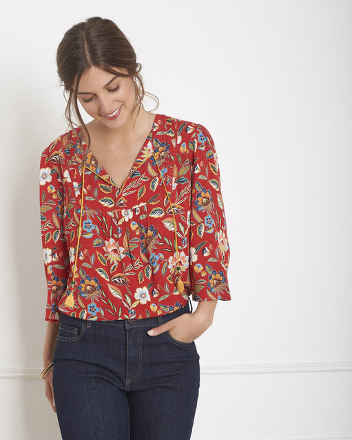 Blouse rouge imprimé fleuri vic geranium.