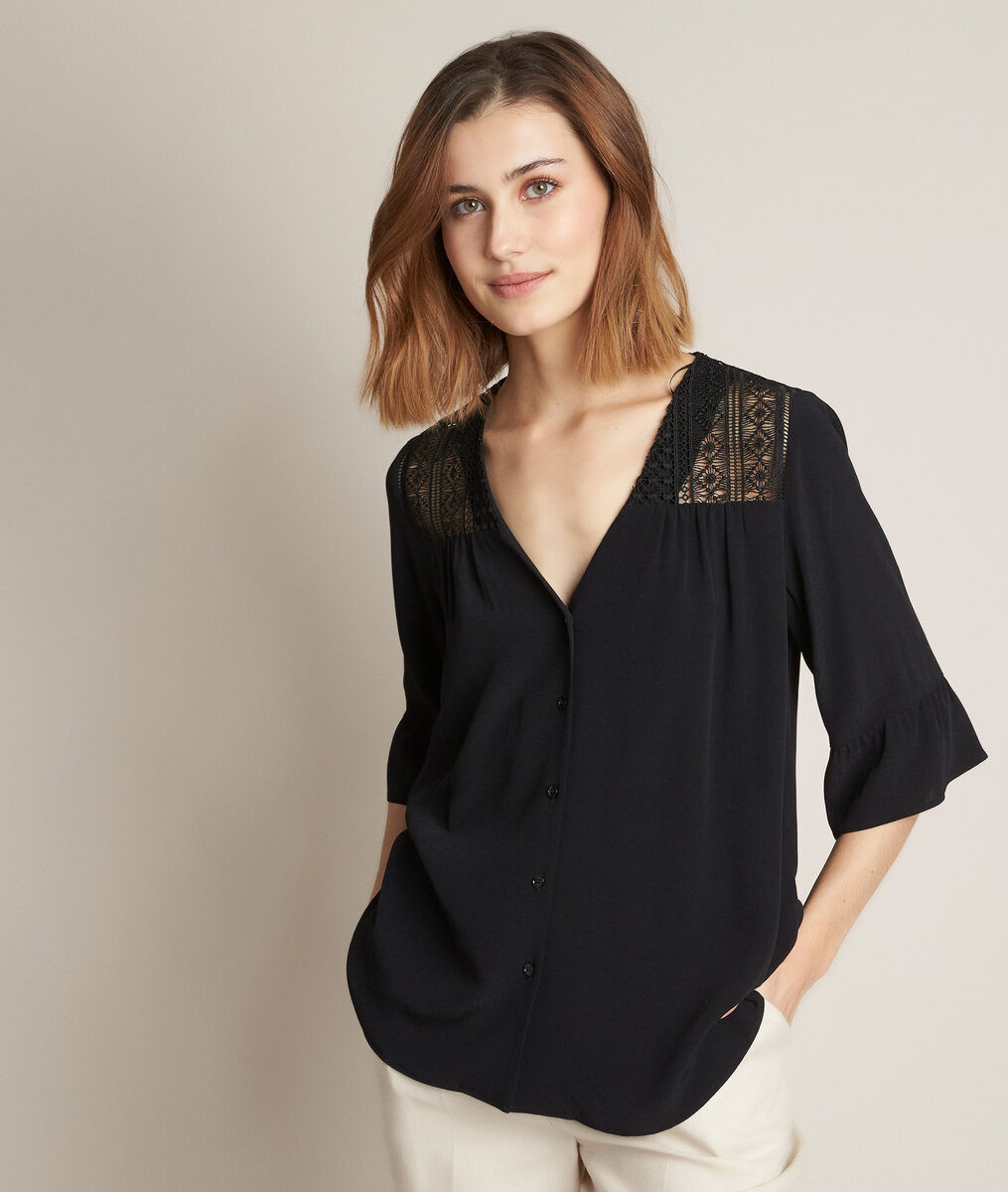 Schwarze Bluse Mit Spitze Eddie Damen Maison 123