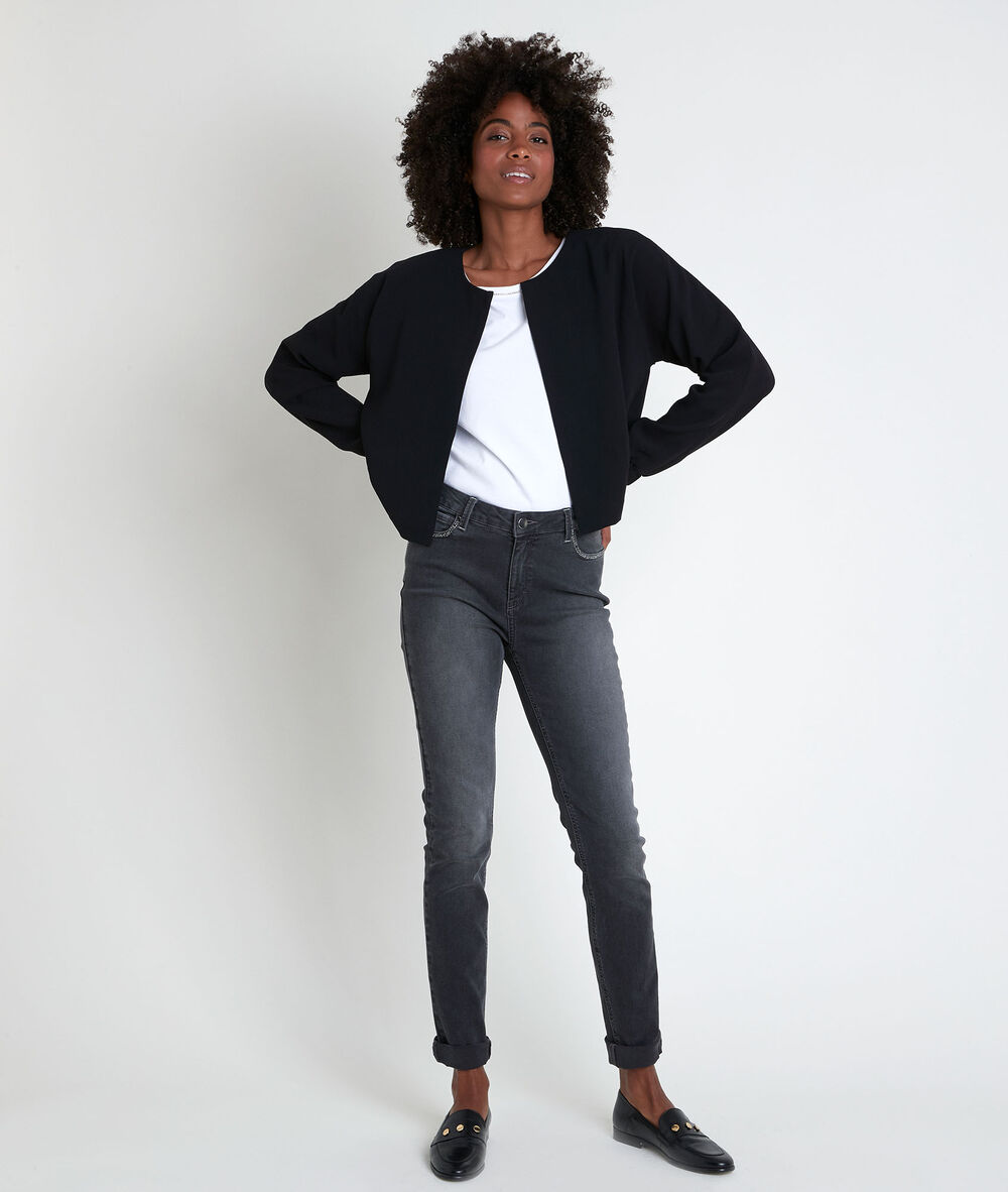 Veste en cr&ecirc;pe noire taya noir.