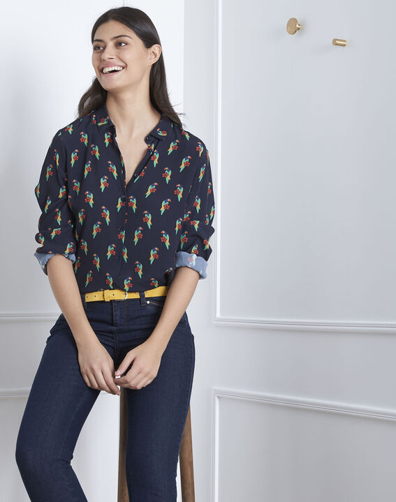 Chemise noire imprimé perroquet Ravel | 1-2-3 Chemise noire imprimé perroquet Ravel PhotoZ | 1-2-3