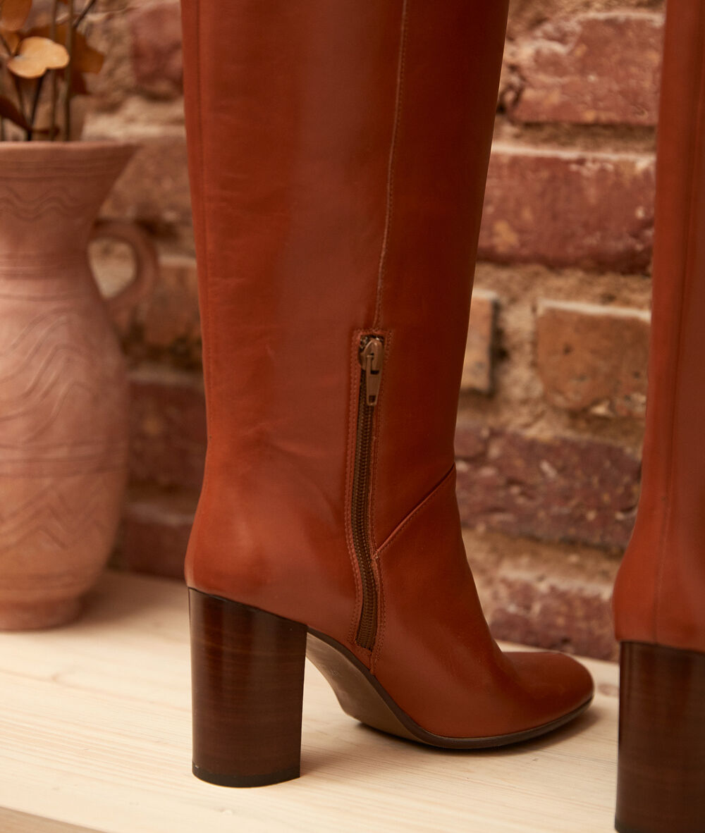 Bottes hautes en cuir camel velia camel clair.