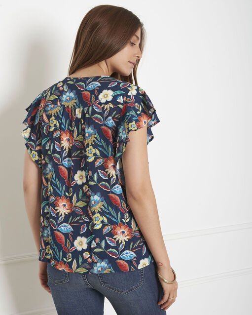 Blaue bluse mit blumenprint vic tintenblau.
