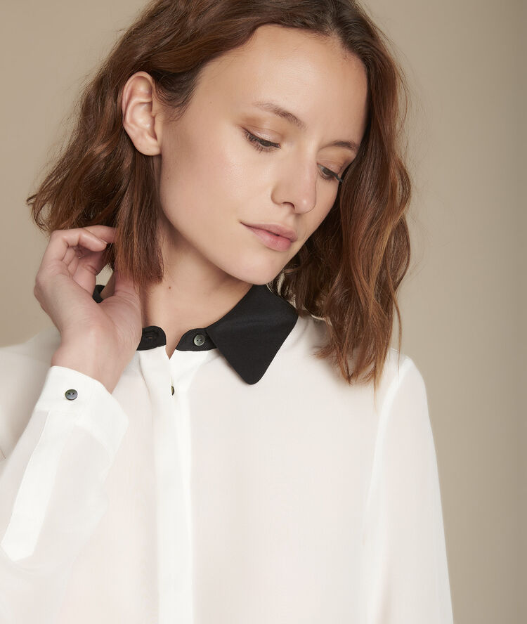 Chemise en soie col contrasté maelle noir/blanc.
